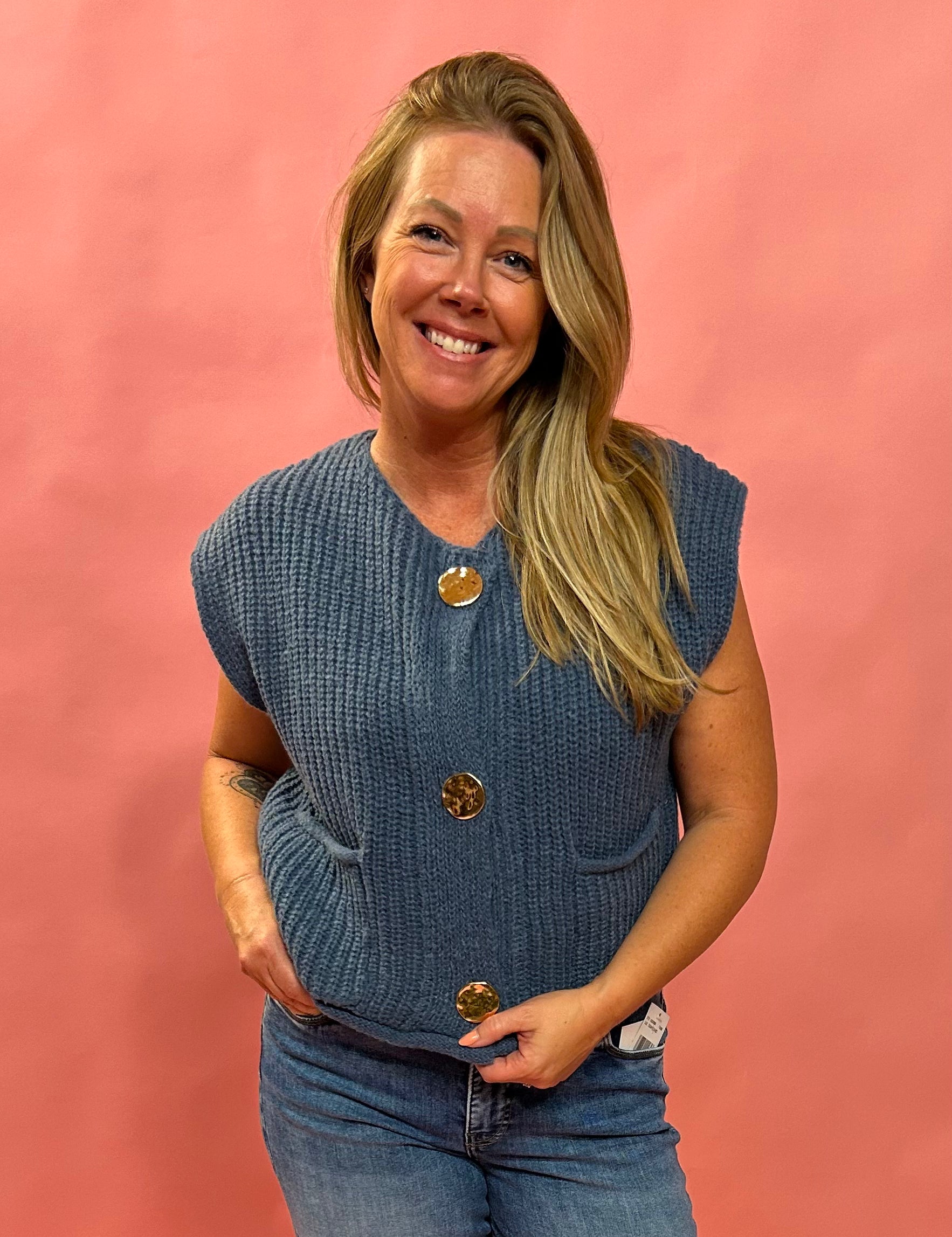 Bold Moves Button Front Sweater Vest