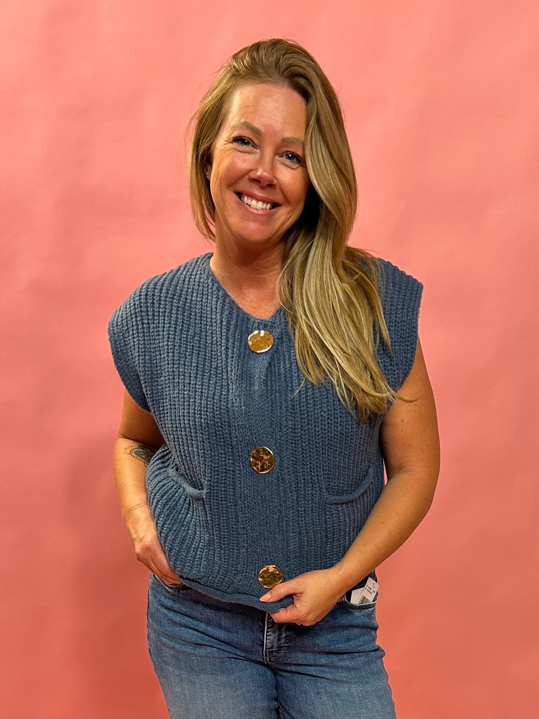 Bold Moves Button Front Sweater Vest