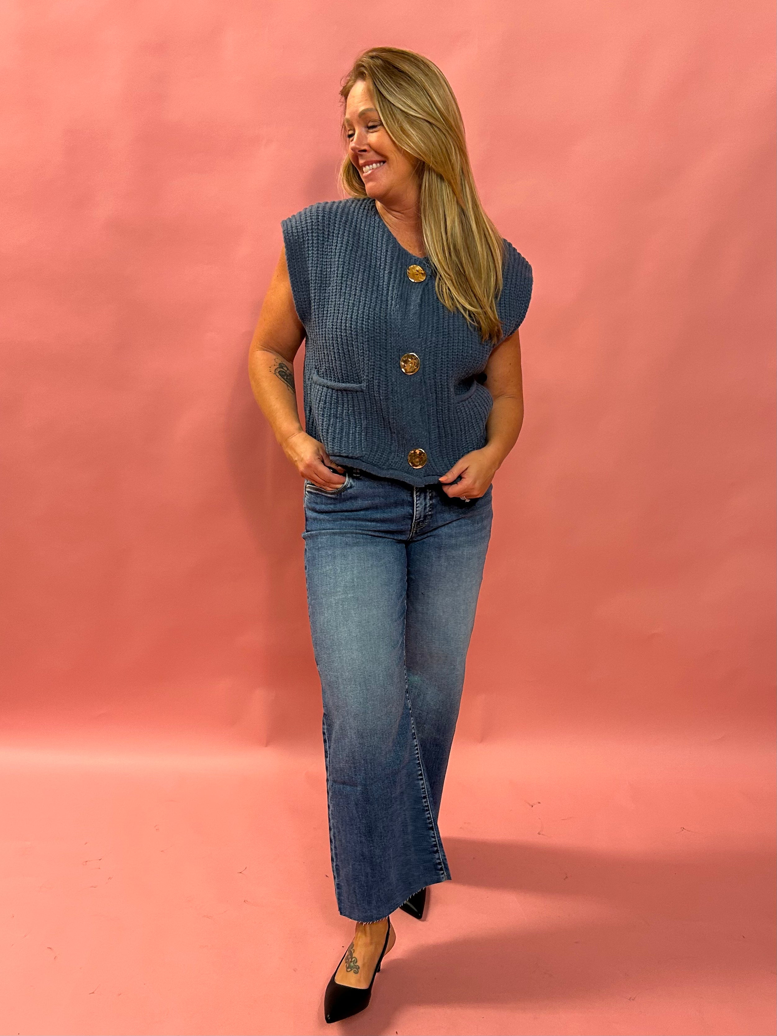 Bold Moves Button Front Sweater Vest