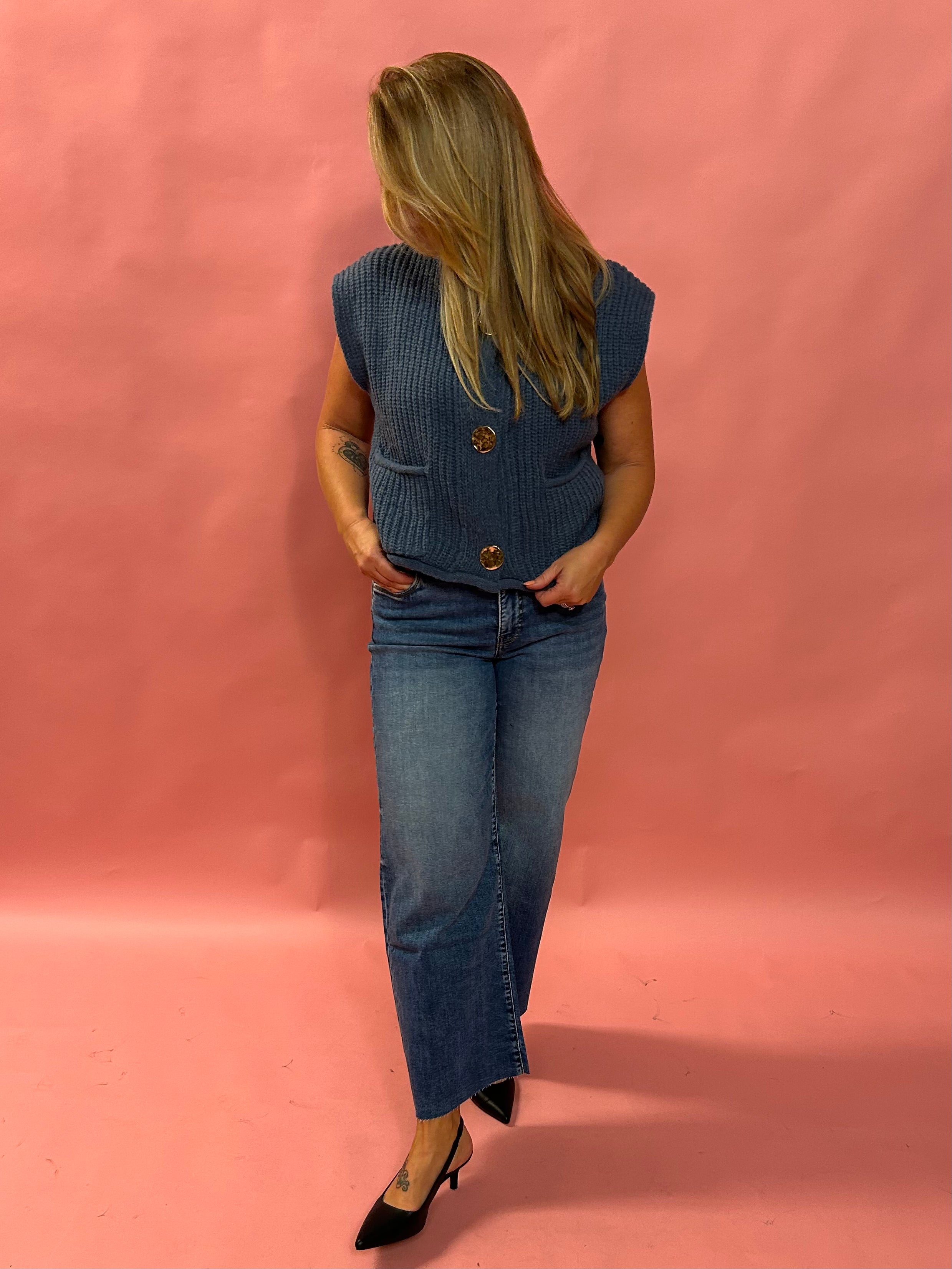 Bold Moves Button Front Sweater Vest