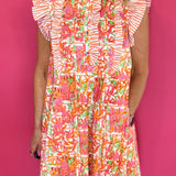 Botanical Print Flutter Sleeve Mini Dress