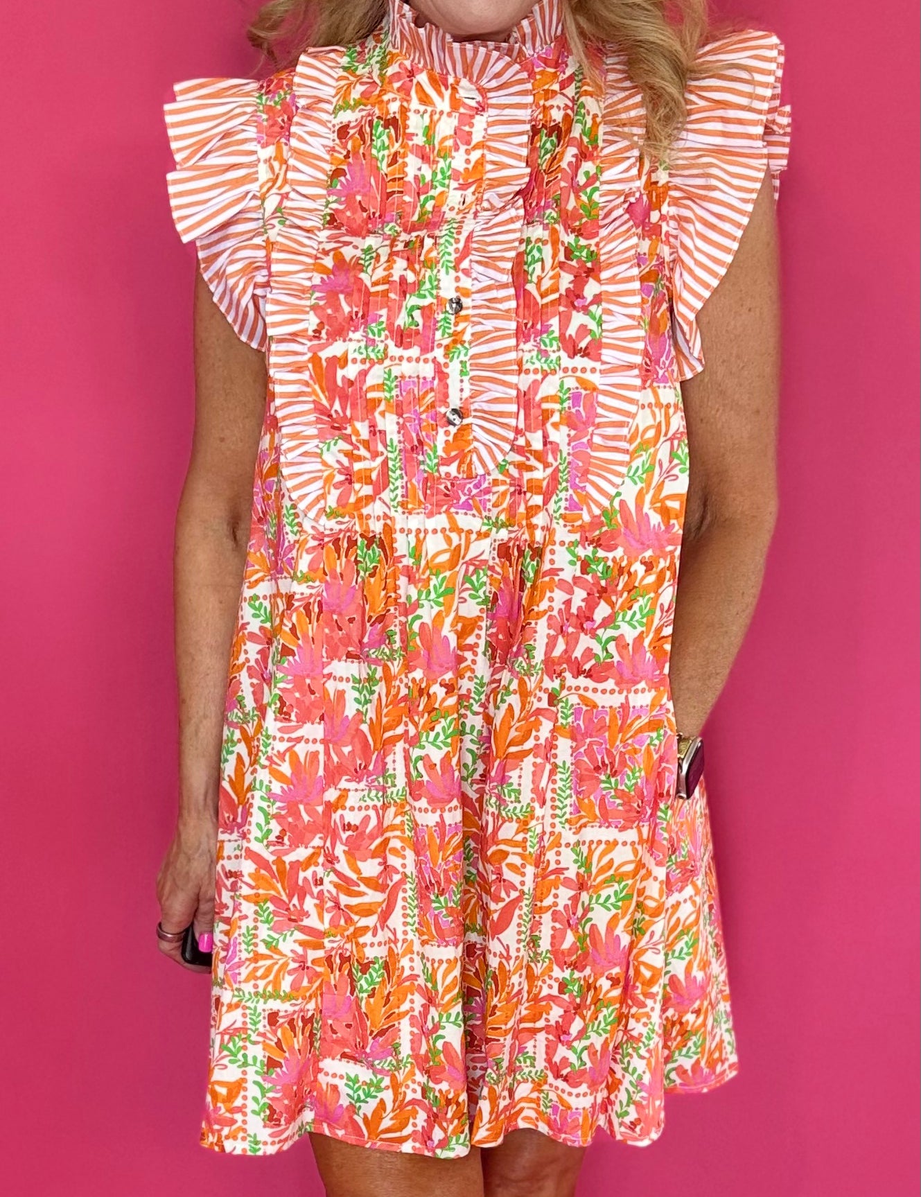 Botanical Print Flutter Sleeve Mini Dress