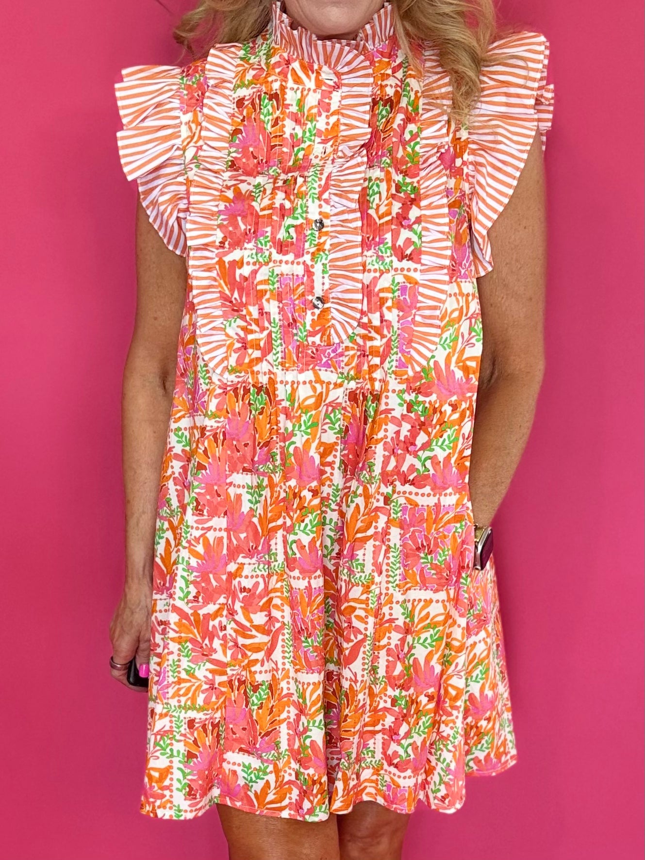 Botanical Print Flutter Sleeve Mini Dress