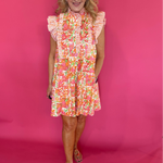 Botanical Print Flutter Sleeve Mini Dress