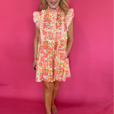 Botanical Print Flutter Sleeve Mini Dress