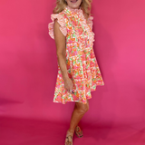 Botanical Print Flutter Sleeve Mini Dress