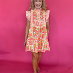 Botanical Print Flutter Sleeve Mini Dress