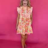 Botanical Print Flutter Sleeve Mini Dress