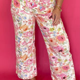 Botanical Print Wide Leg Pants