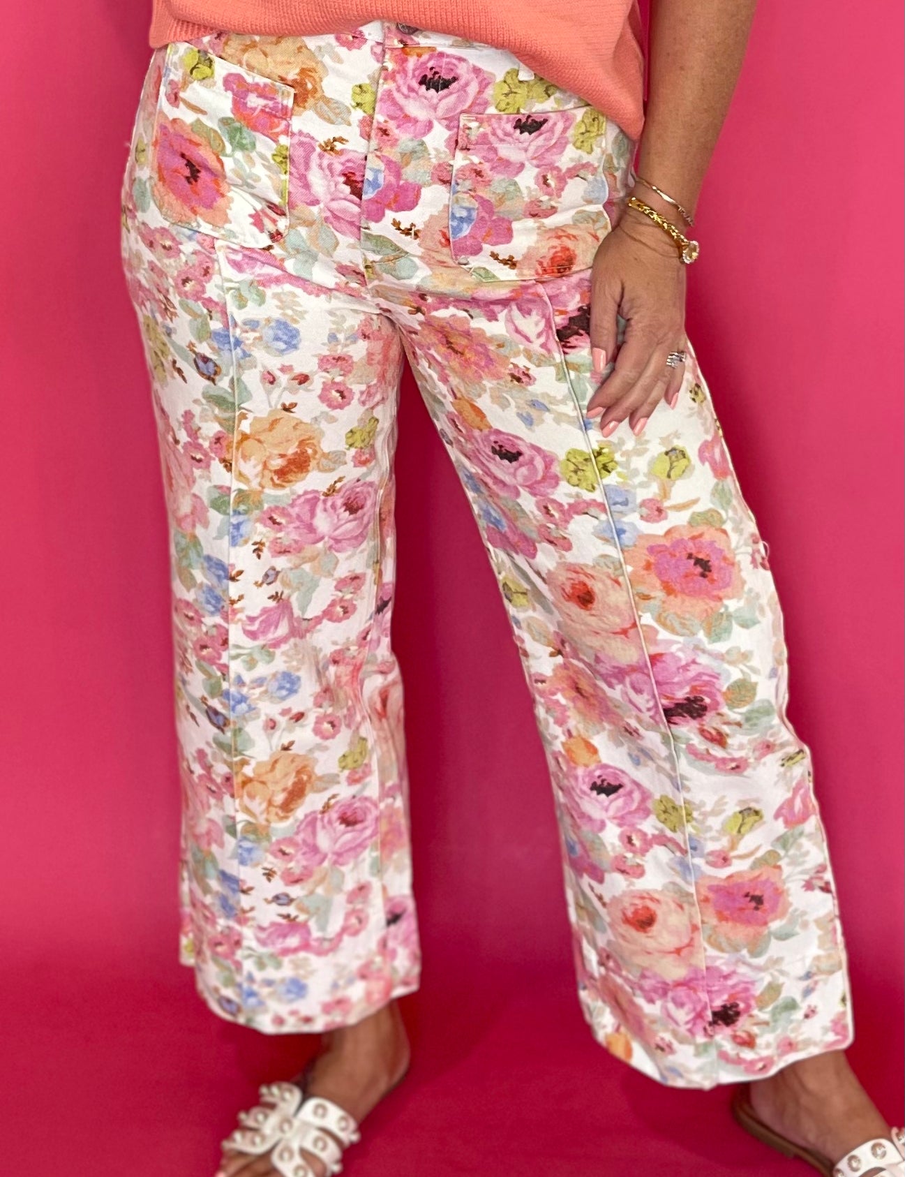 Botanical Print Wide Leg Pants