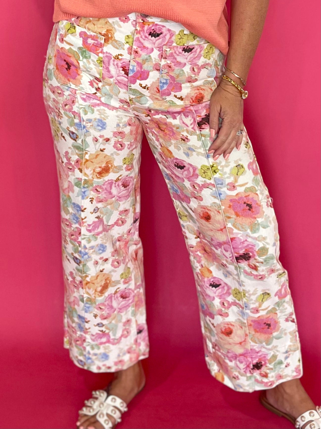 Botanical Print Wide Leg Pants