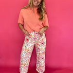 Botanical Print Wide Leg Pants