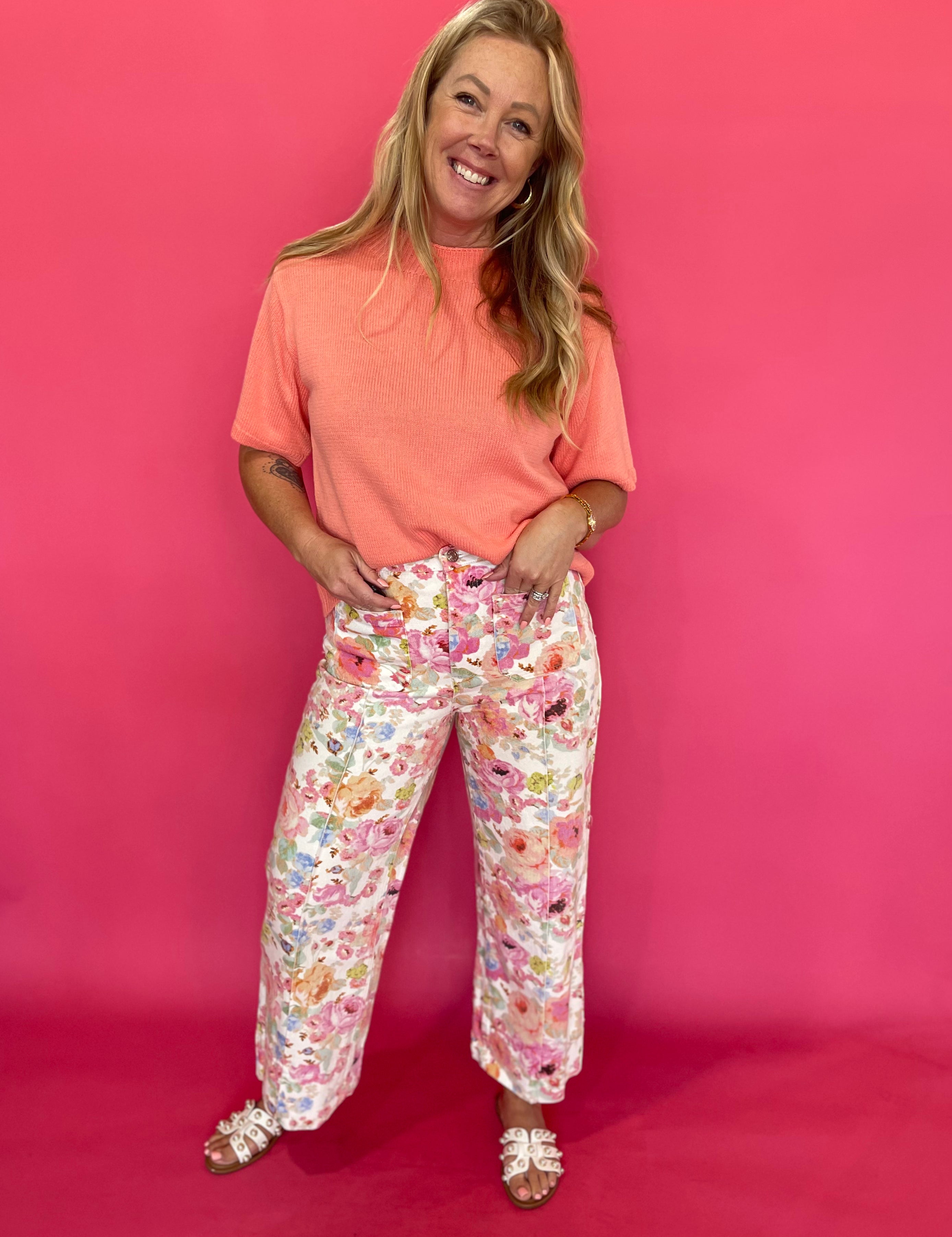 Botanical Print Wide Leg Pants