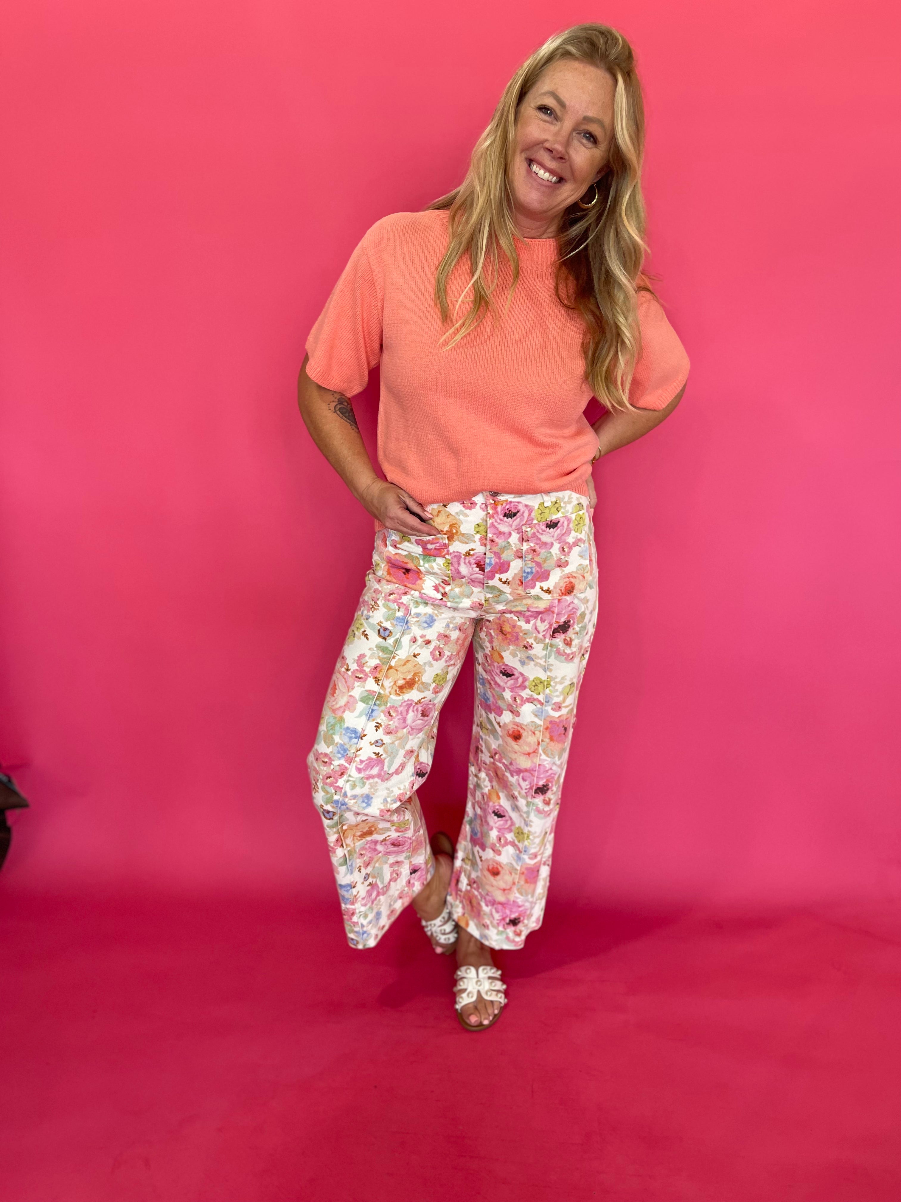 Botanical Print Wide Leg Pants