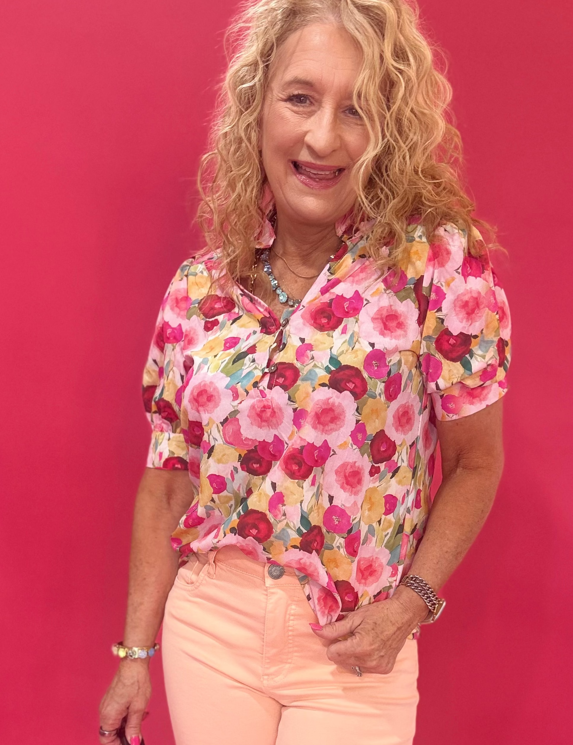 Bouquet of Confidence Puff Sleeve Floral Blouse