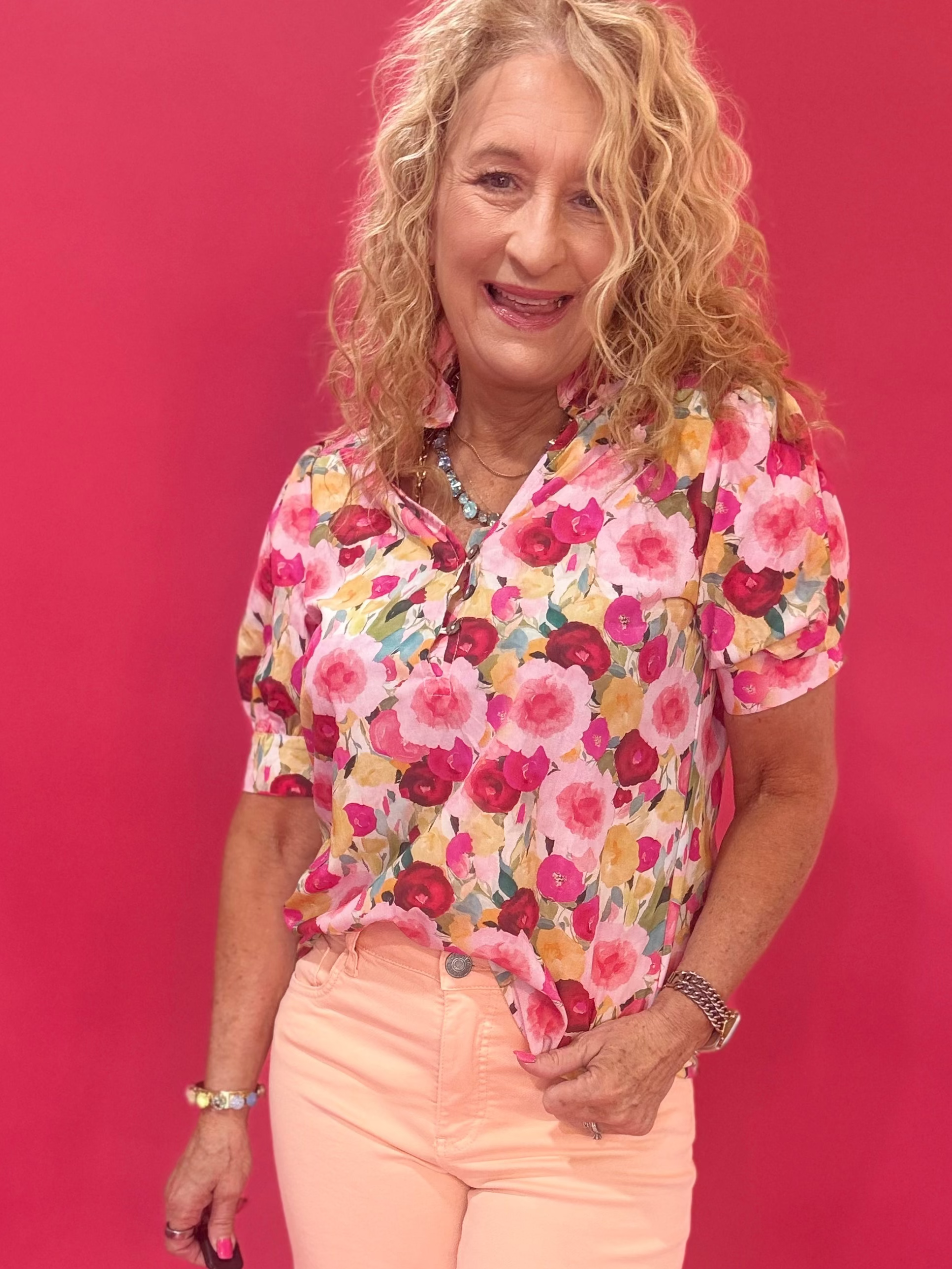 Bouquet of Confidence Puff Sleeve Floral Blouse