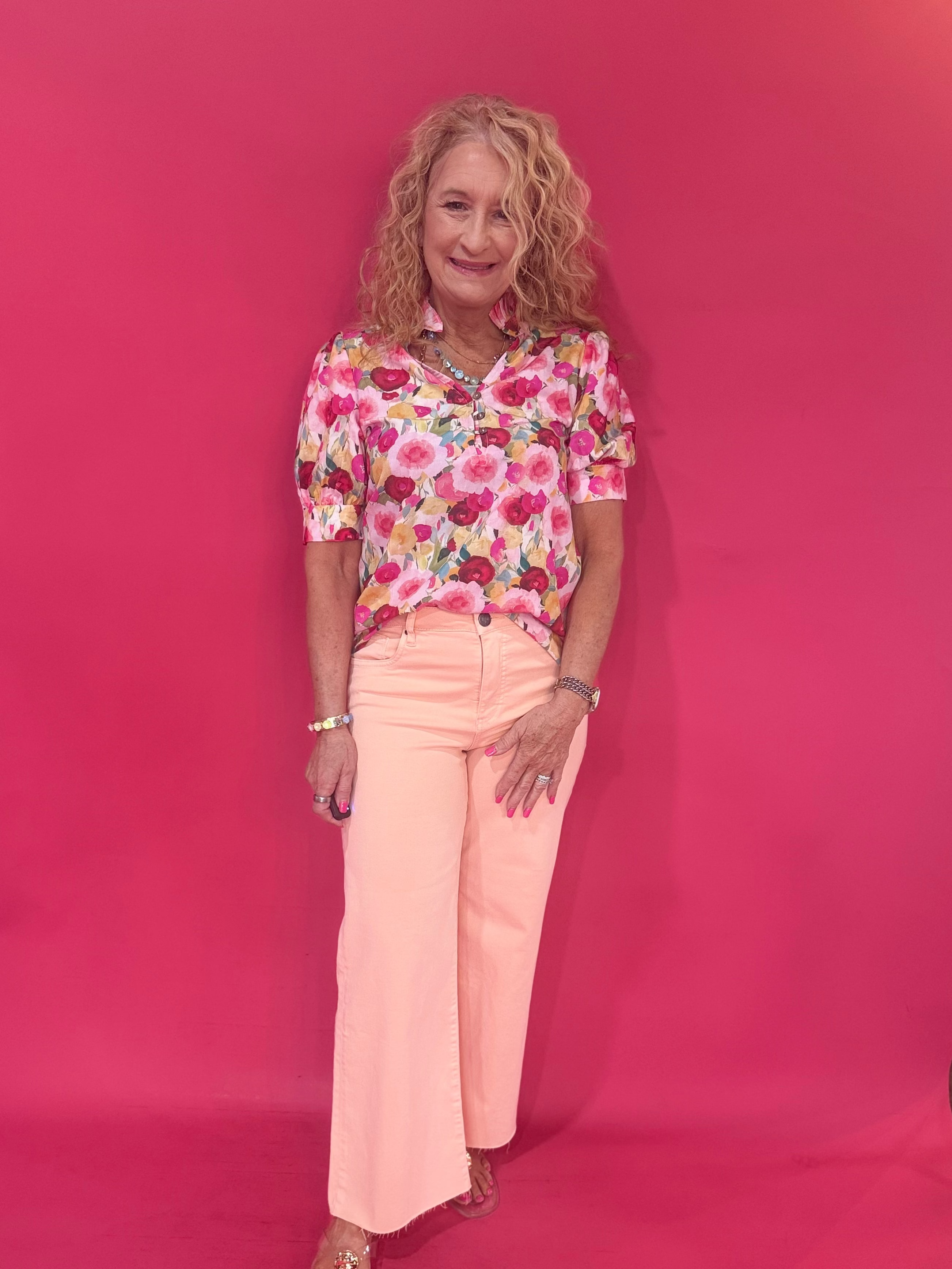 Bouquet of Confidence Puff Sleeve Floral Blouse