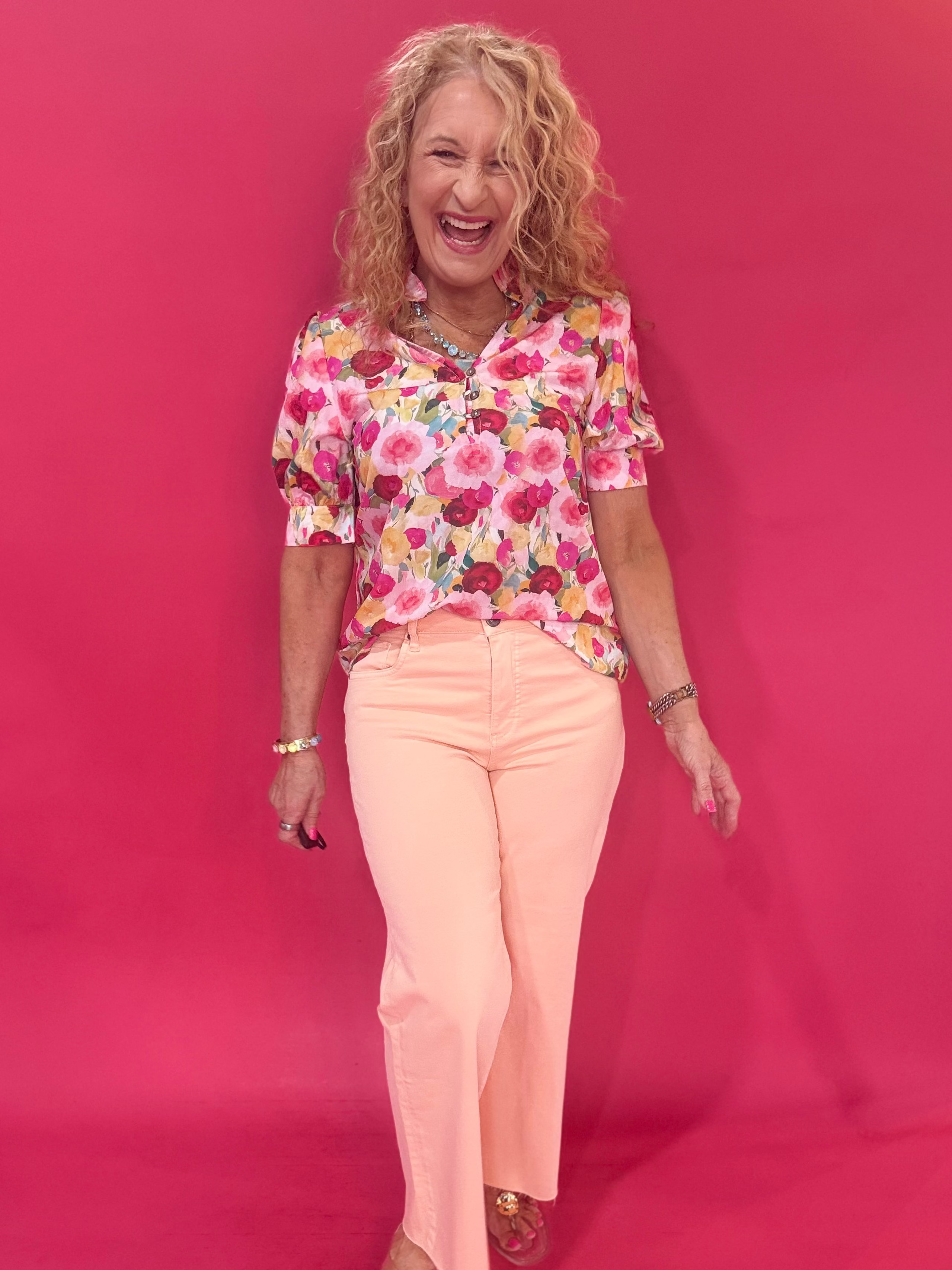 Bouquet of Confidence Puff Sleeve Floral Blouse