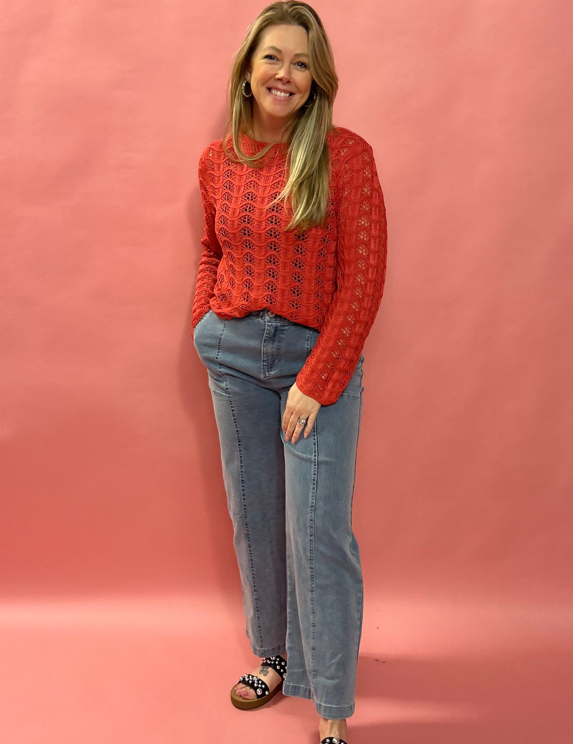 Braided Bliss: Light Wash Wide-Leg Denim with Center Seam