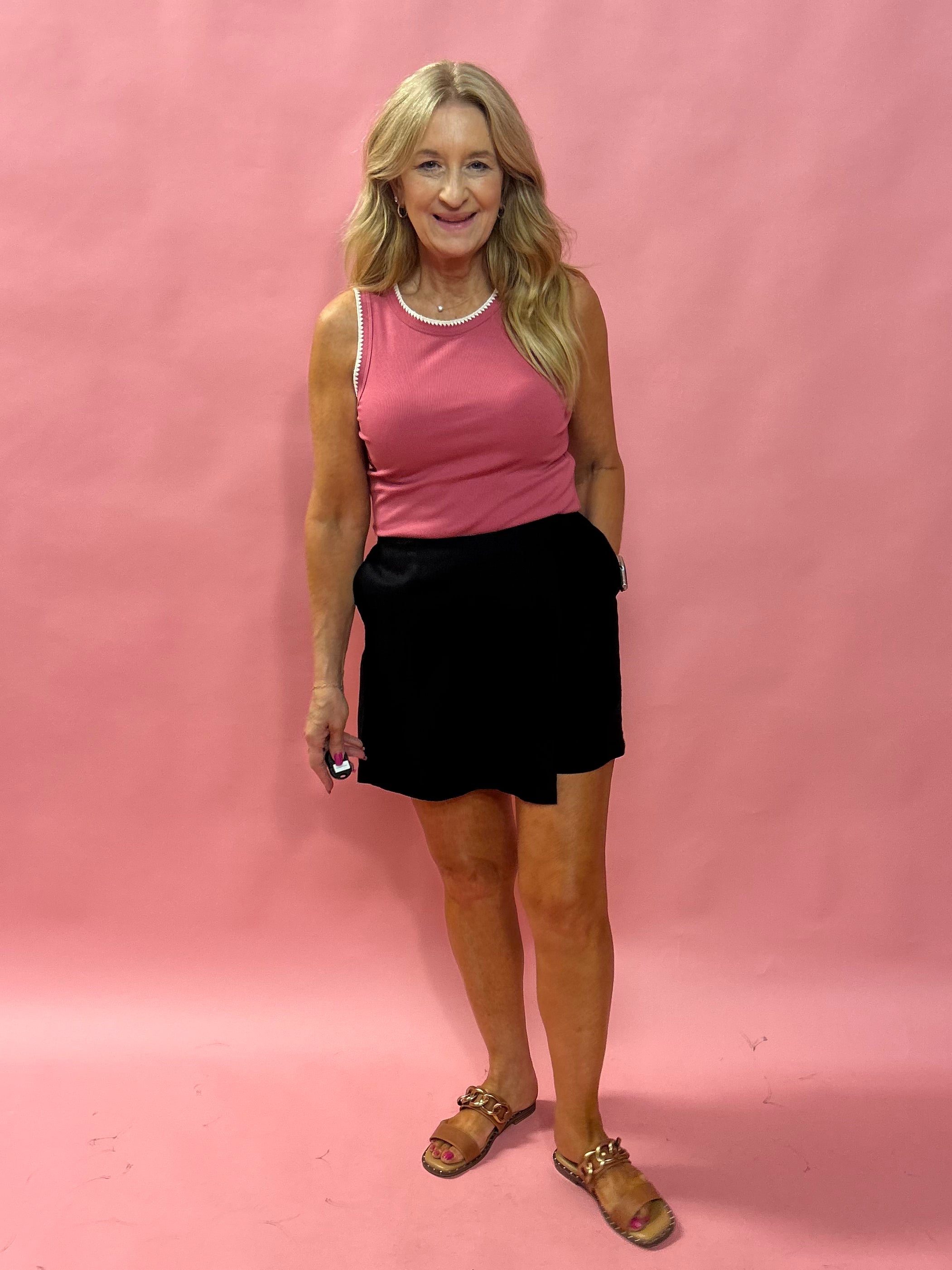 Breezy Balance: Linen Wrap Skort in Black