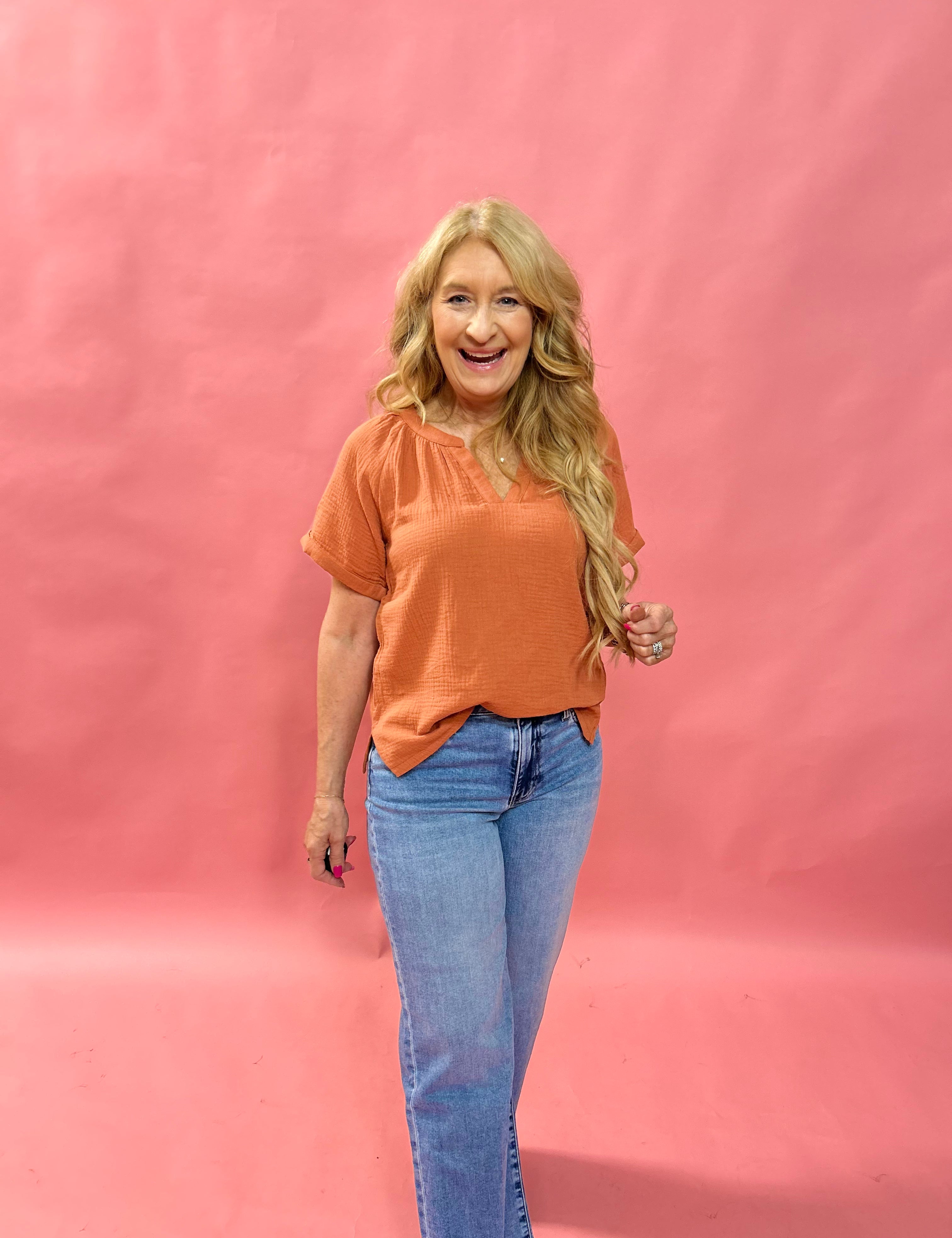 Breezy Days Cotton Gauze Top in Rust