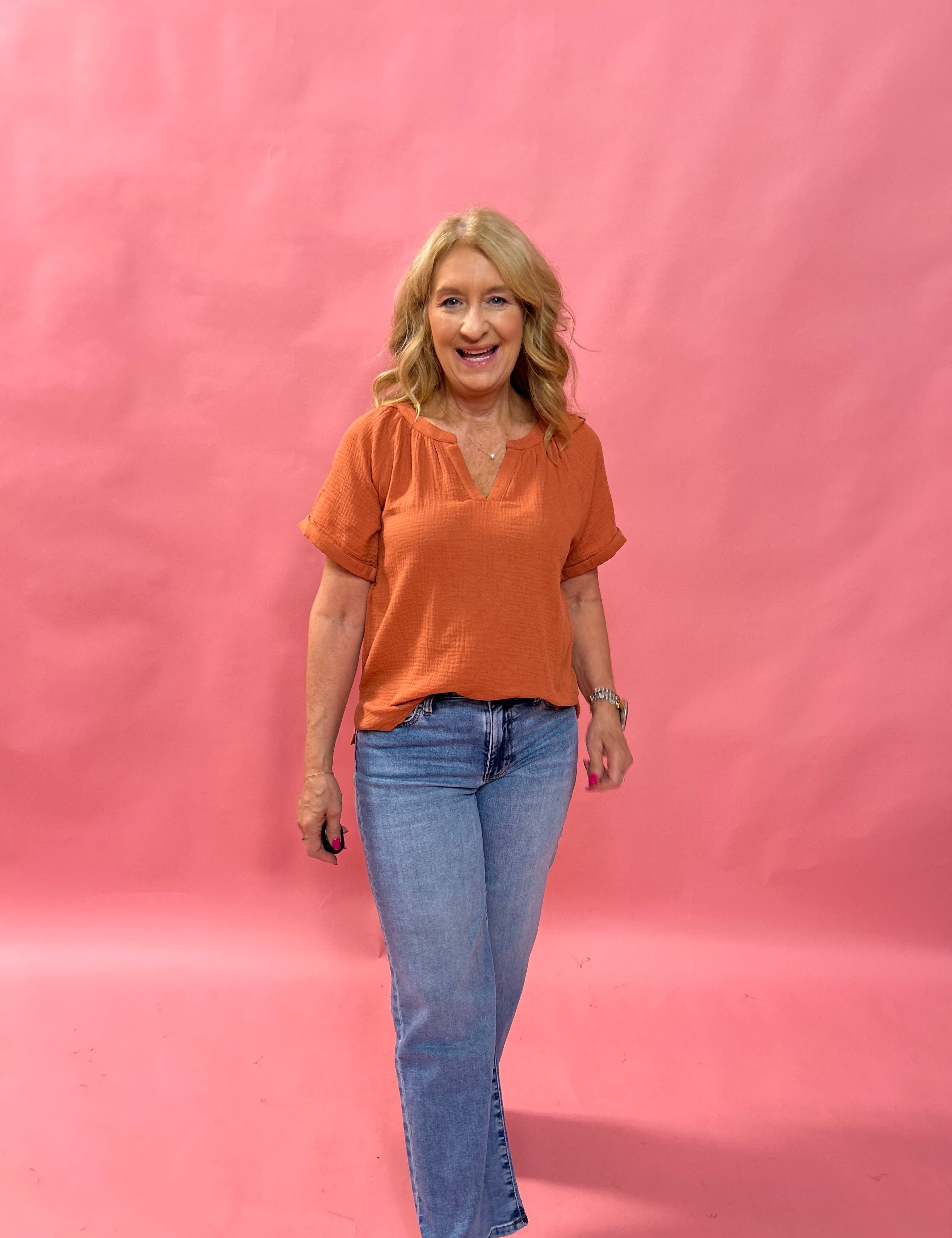 Breezy Days Cotton Gauze Top in Rust