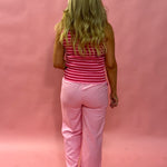 Breezy Luxe: Linen Wide-Leg Pants with Tasseled Drawstring in Pink