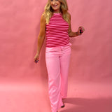 Breezy Luxe: Linen Wide-Leg Pants with Tasseled Drawstring in Pink