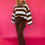 Brown High Rise Patch Pocket Wide Leg Jeans