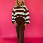Brown High Rise Patch Pocket Wide Leg Jeans