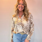 Brown Python Button Down Blouse