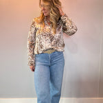 Brown Python Button Down Blouse
