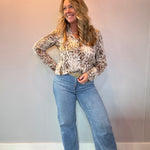 Brown Python Button Down Blouse