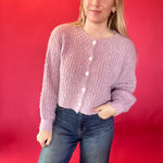 Buttoned Bliss Fluffy Knit Sweater in Pink