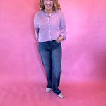 Buttoned Bliss Fluffy Knit Sweater in Pink