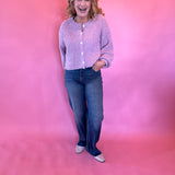 Buttoned Bliss Fluffy Knit Sweater in Pink