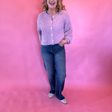 Buttoned Bliss Fluffy Knit Sweater in Pink