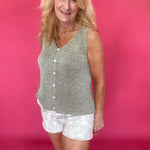 Buttoned Up & Breezy Sweater Vest in Sage