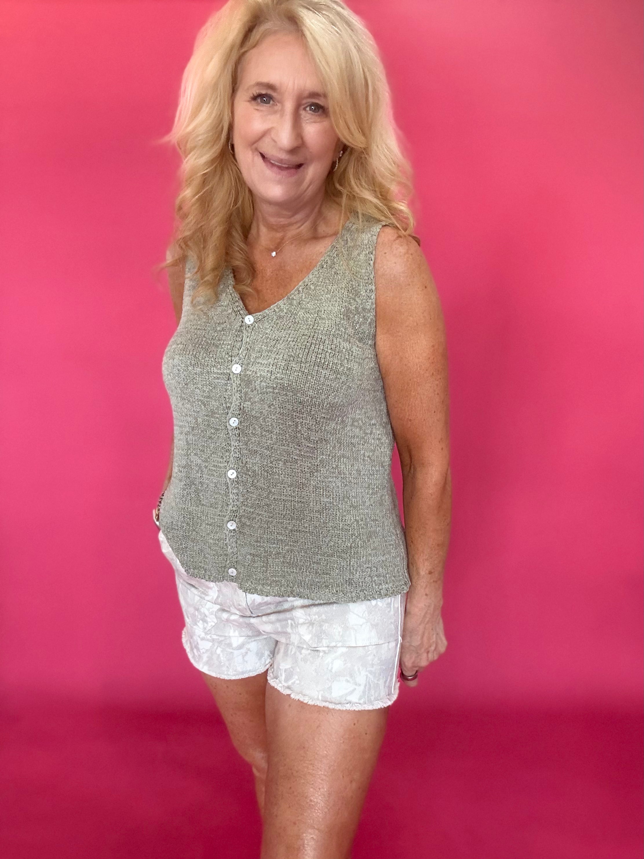 Buttoned Up & Breezy Sweater Vest in Sage