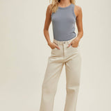 CREW NECK RIBBED KNIT TANK TOP / WL18-1044