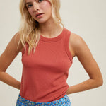 CREW NECK RIBBED KNIT TANK TOP / WL18-1044