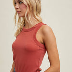 CREW NECK RIBBED KNIT TANK TOP / WL18-1044