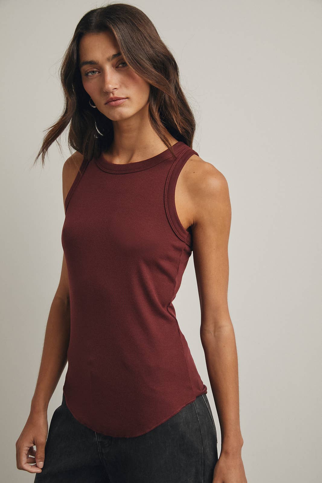 CREW NECK RIBBED KNIT TANK TOP / WL18-1044