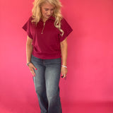 Cabernet Scuba Knit Half Zip Mock Neck Top