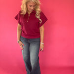 Cabernet Scuba Knit Half Zip Mock Neck Top