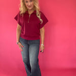 Cabernet Scuba Knit Half Zip Mock Neck Top