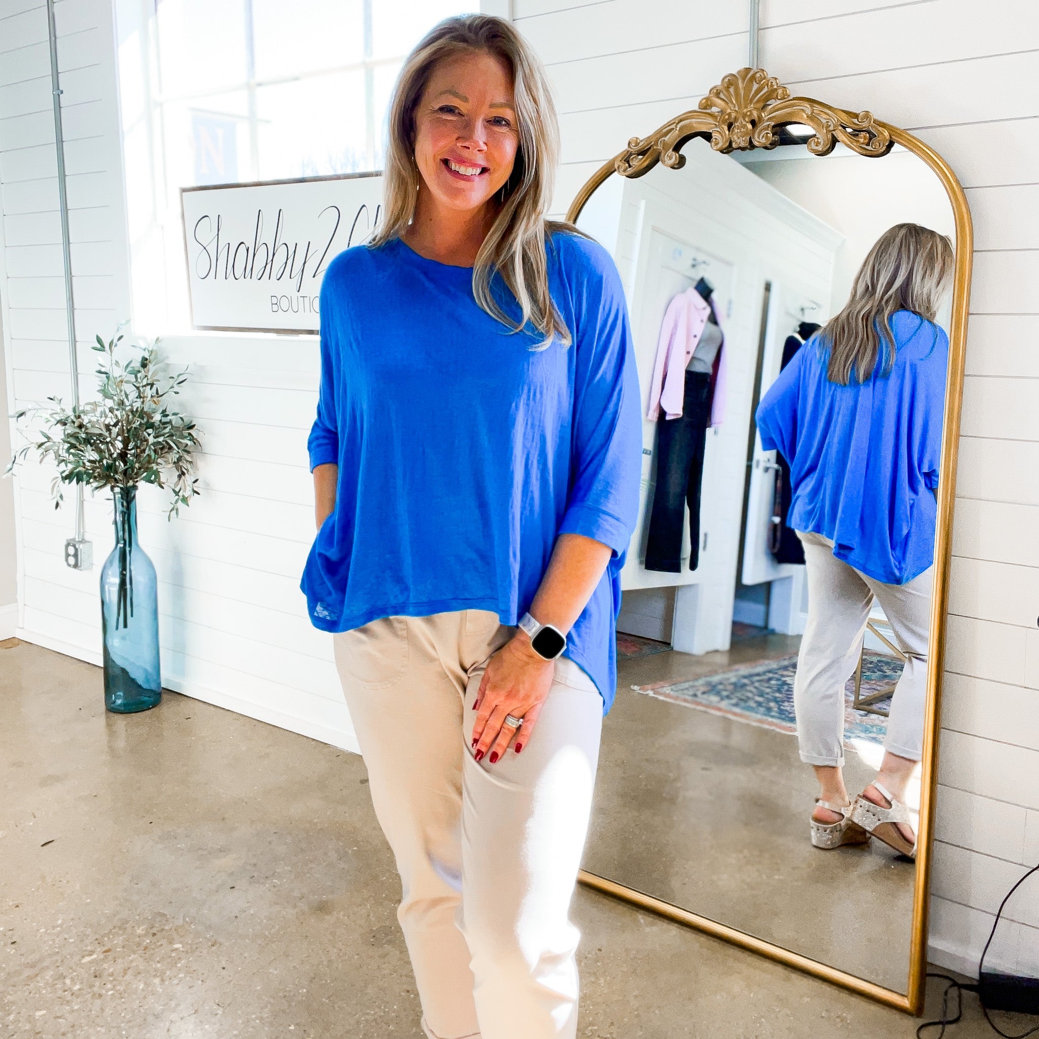 Cadence Dolman Sleeve Top in Blue