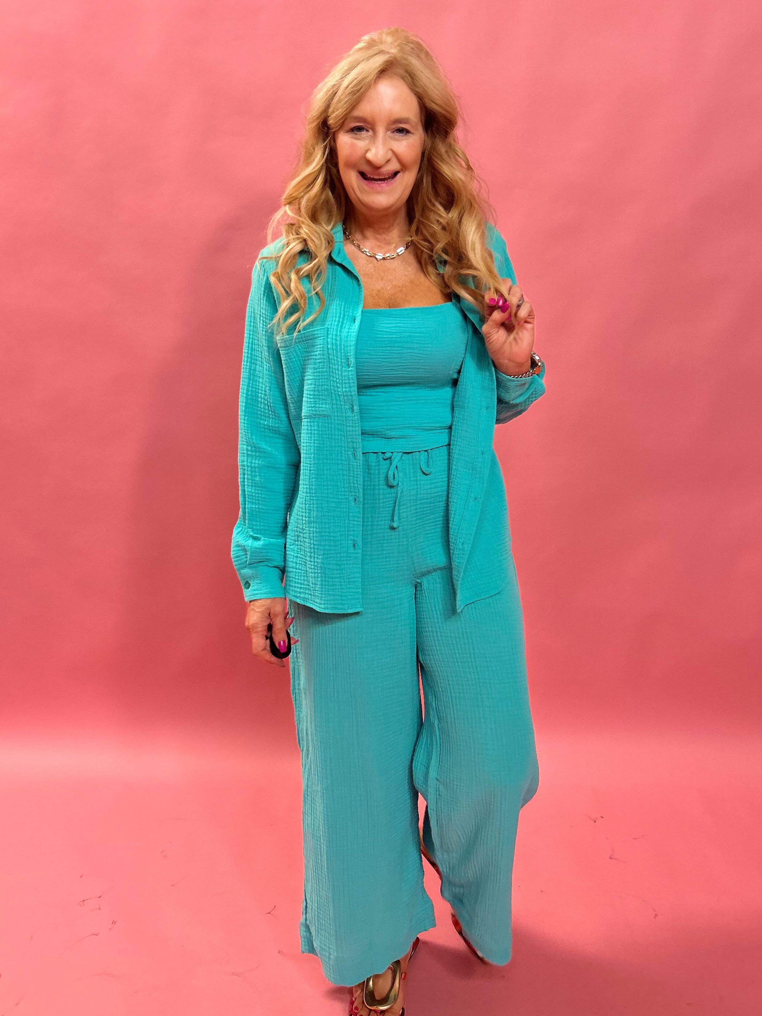 Cambria Gauze Top in Cabana Green