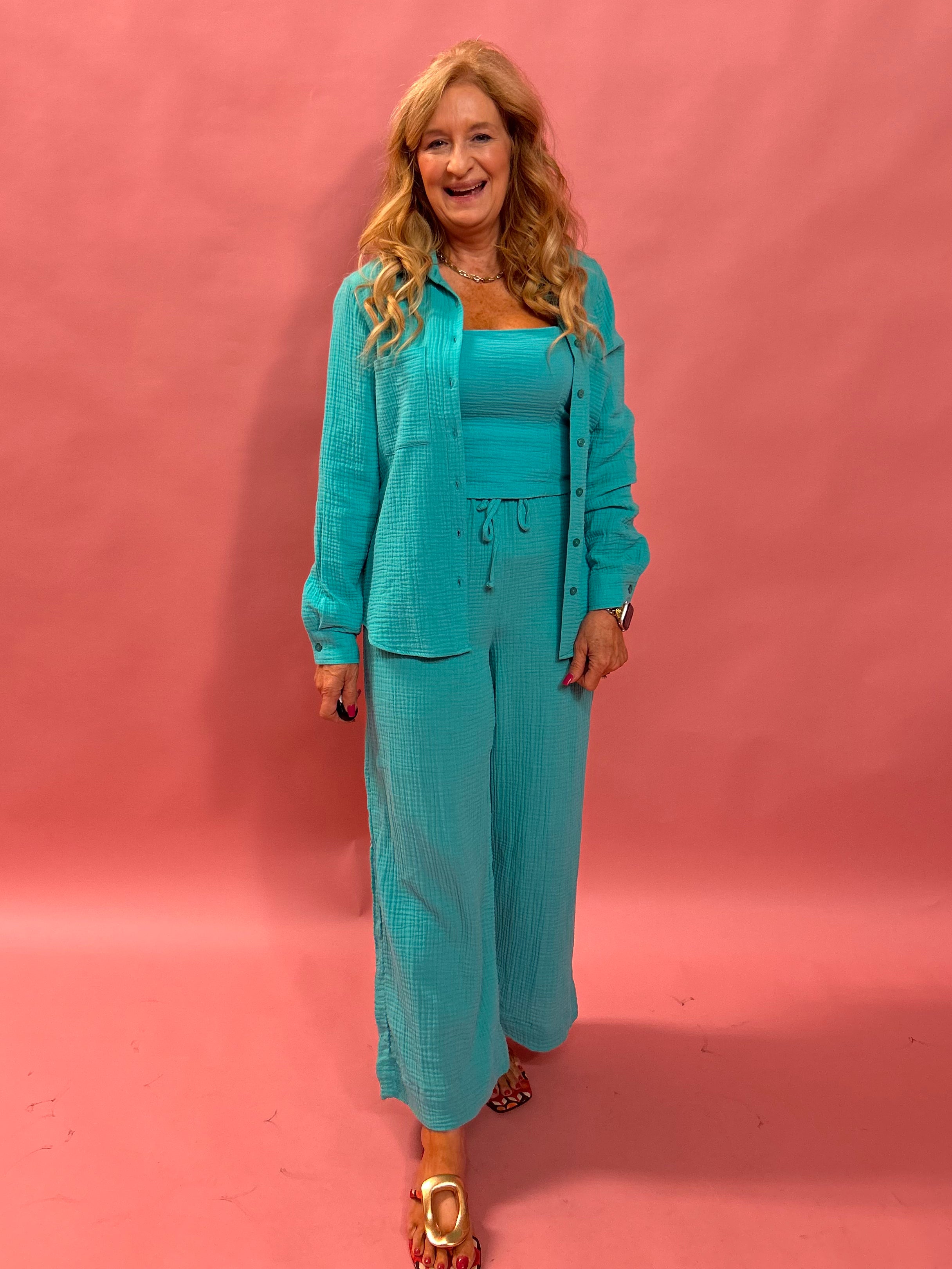Cambria Gauze Top in Cabana Green
