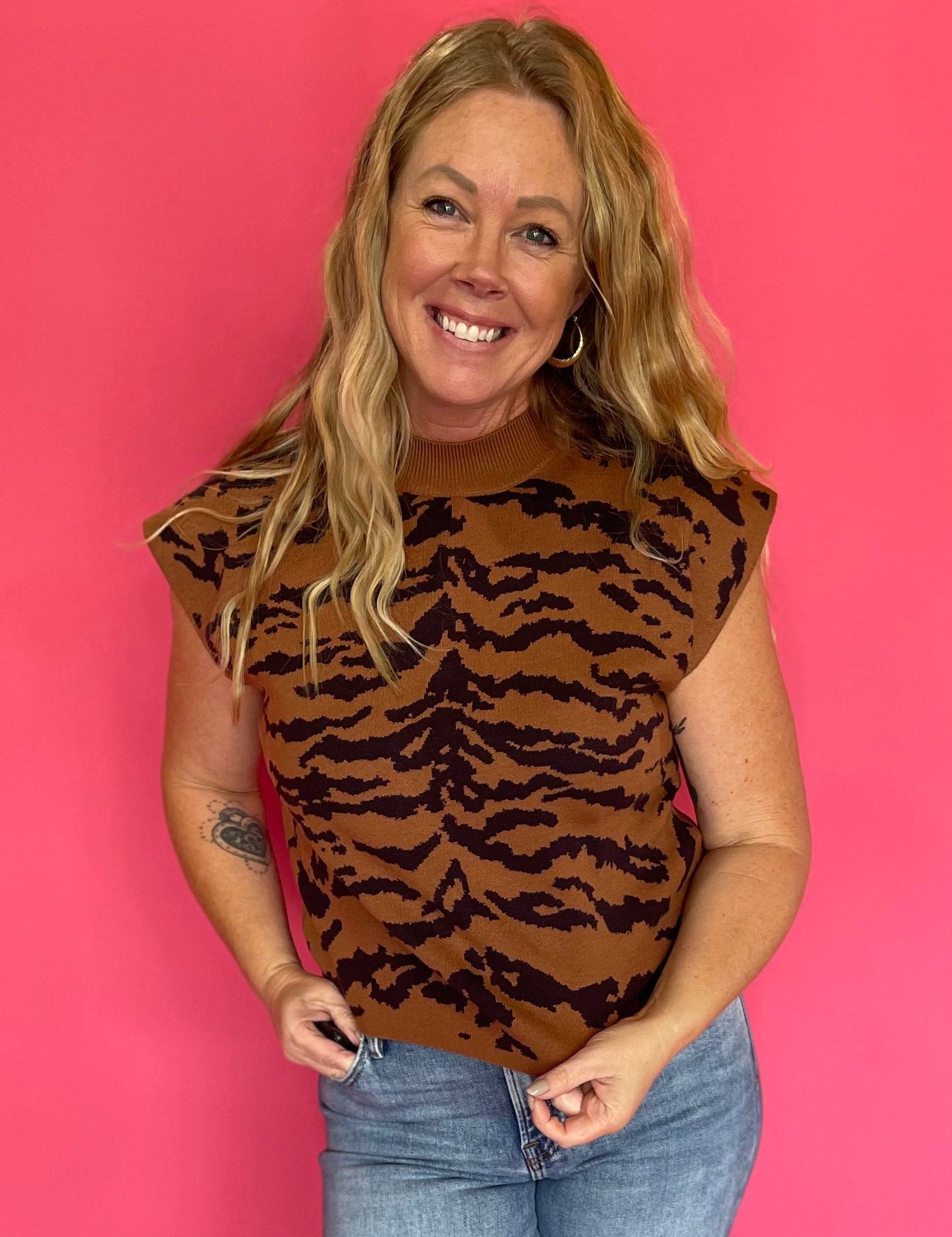 Camel-Leon Print Top